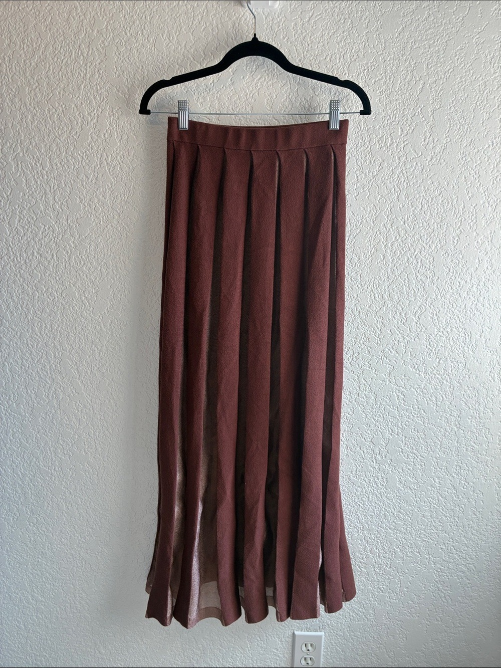 Anthropologie Sheer Pleated Maxi Skirt Brown Stretch S - Picture 5 of 9